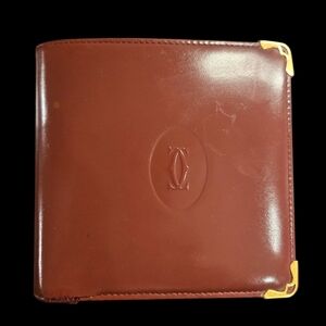 Cartier Brown Leather Wallet with Gold Accents Unisex